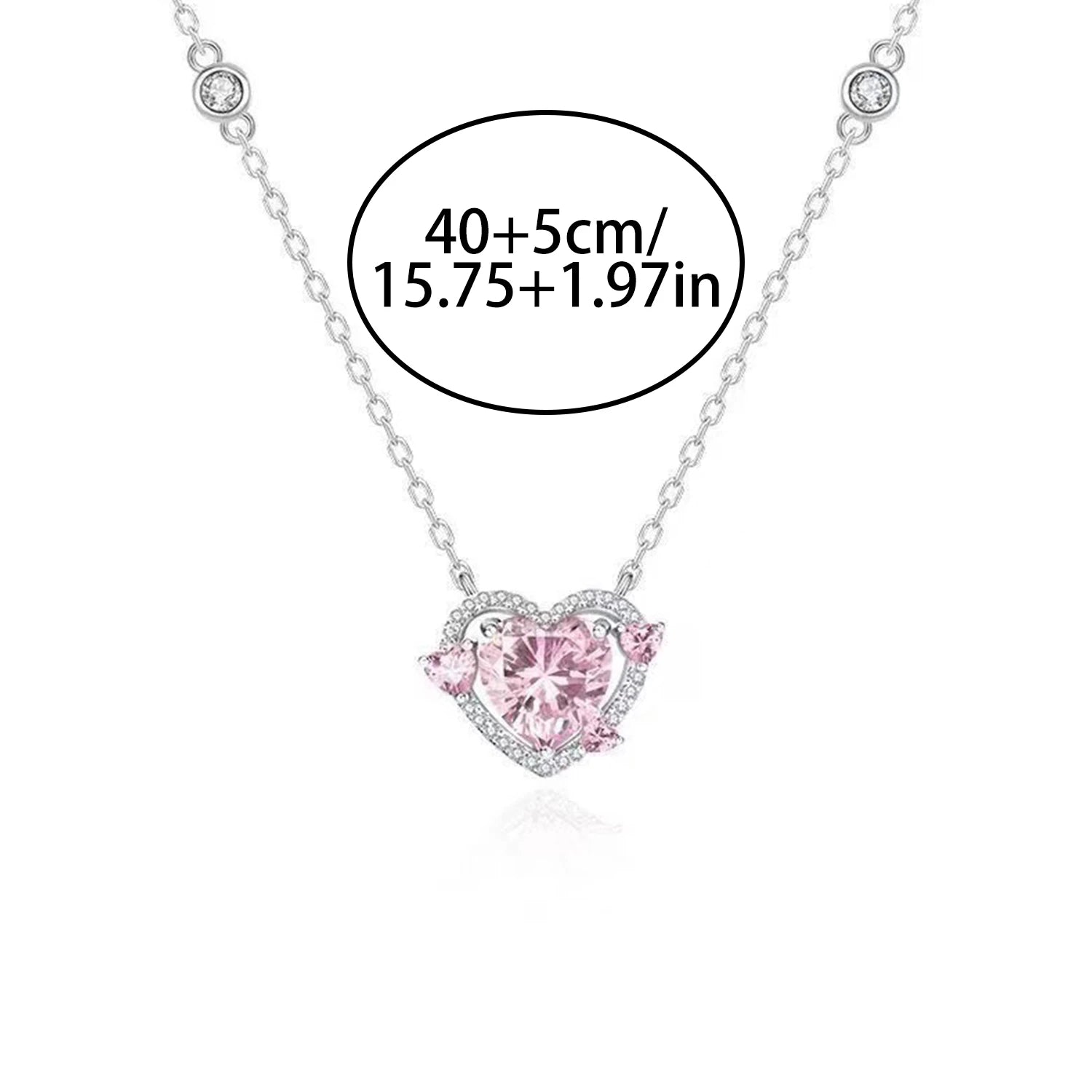 Dospita Shiny Crystal Zircon Pink Love Heart Clavicle Chain Necklace for Women Delicate Sweet Cool Teens Pendant Necklace Jewelry Gift