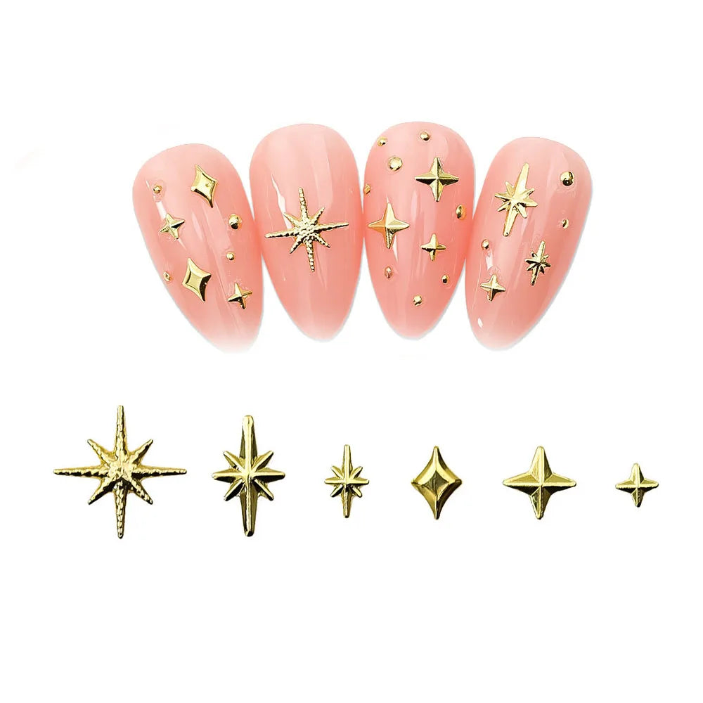 Dospita  -  100pcs Random Mix Nail Rivet Studs Gold/Silver Stars Light Nail Art Charms Asterism Starlight Accessories Manicure Supplies