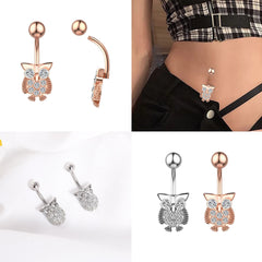 Dospita New Fashion Owl Shape Cz Zircon Belly Button Piercing Rings for Women Navel Ring Stainless Steel Barbell Body Piercing Jewelry