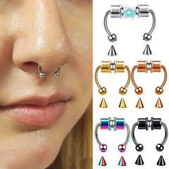 Dospita Stainless Steel Magnet Nose Ring Fake Piercing Horseshoe Rings Nose Clip Non-pierced Nose Hoop Fashion Women Men Body Jewelry