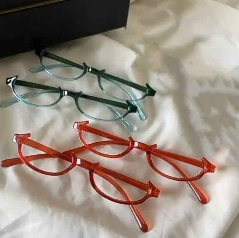 Dospita  -  Y2K Women Retro Oval Glasses Girls Red Green Half-Frame Glass Eyewear Decorative Computer Anti-blue Eyeglasses Seaside Driving