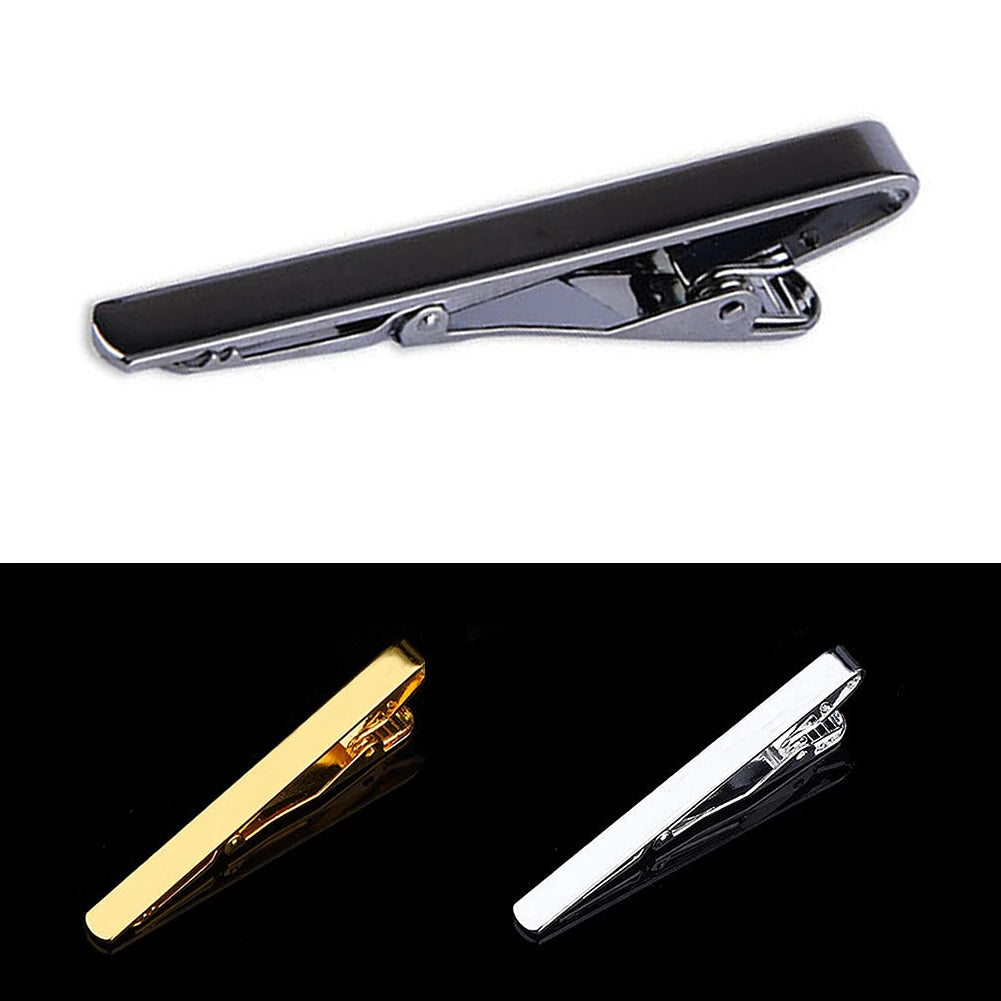 Dospita 1 pcs Colourful Tie Clip For Men Metal Silver Gold Tone Simple Bar Clasp Practical Black Navy Blue Necktie Clasp