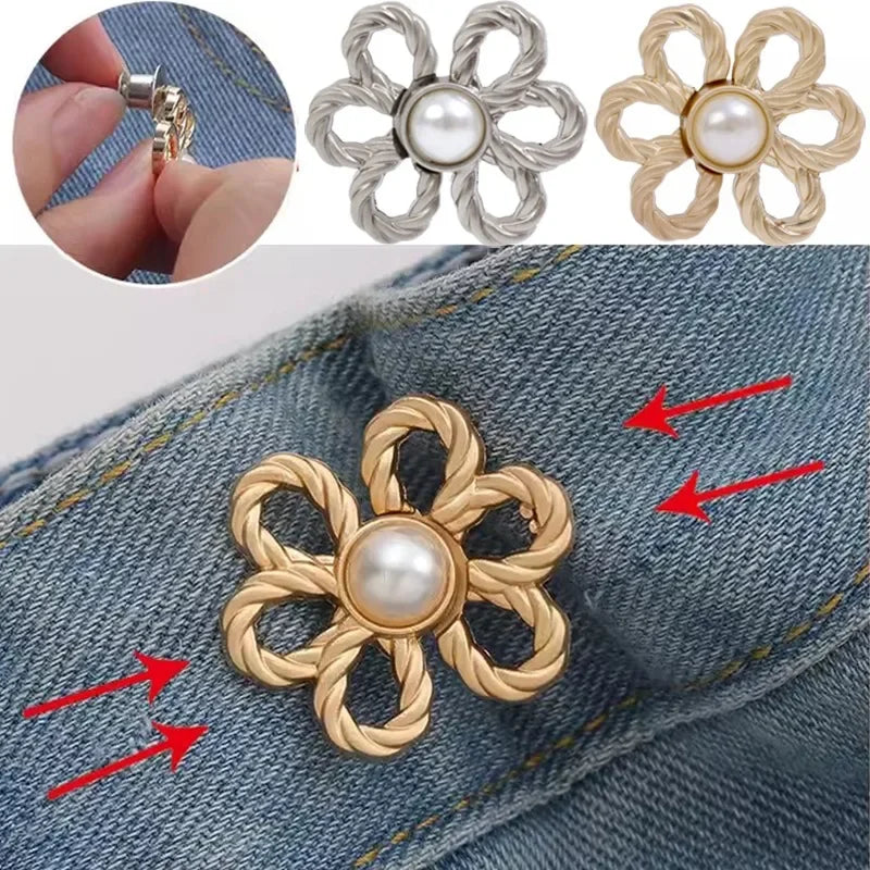 Dospita 1/2set Flower Nail-free Tightening Waistband Closing Artifact Removable Invisible Snap Button Waist Buckle Jeans DIY Sewing