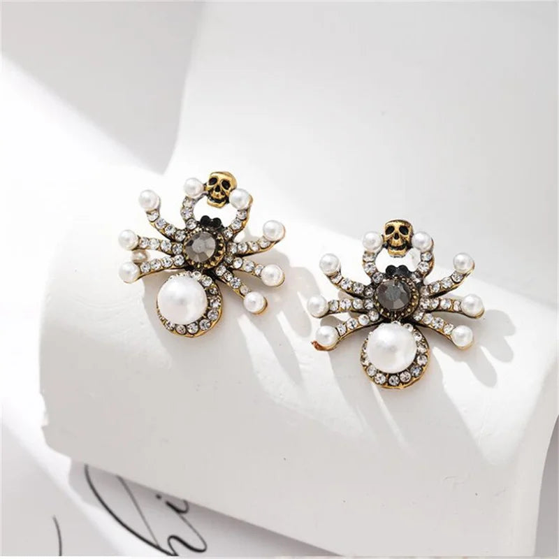 Dospita  -  Retro Style Spider Pearl Zircon Earrings For Women Halloween Party Jewelry Gift Accessories