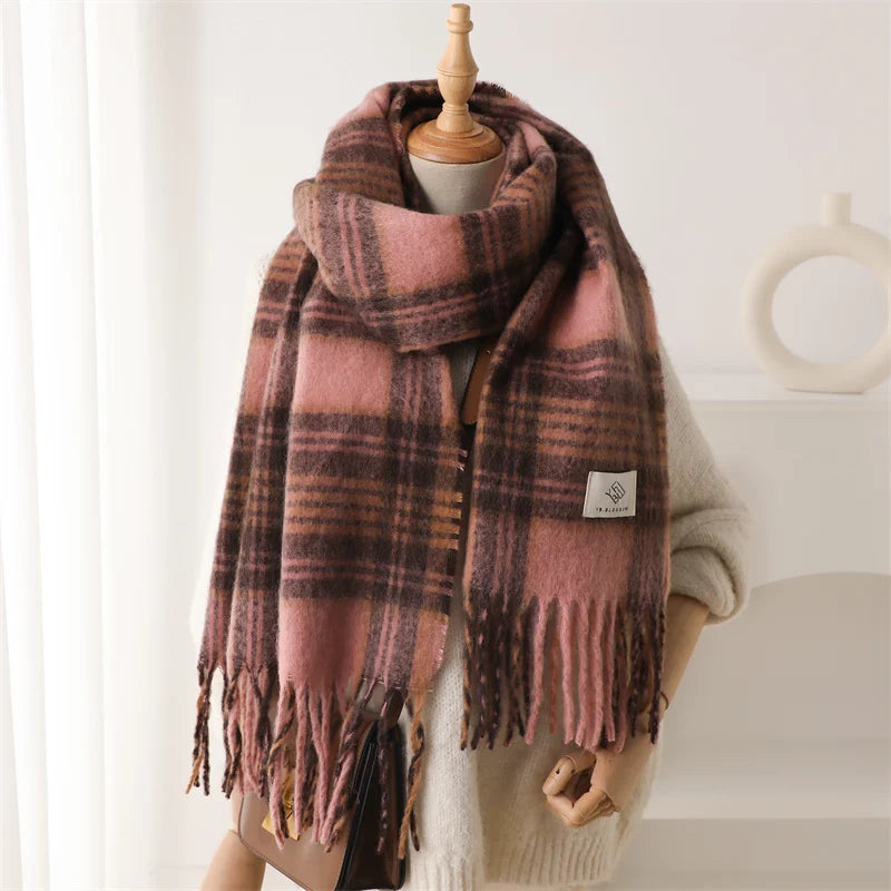 Dospita  -  Winter Scarf Women Color blocked Grid Cashmere Warm Pashmina Blanket Wraps Female Thick Soft Bufanda Tassel Shawl Poncho Echarpe