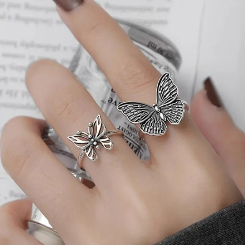 Dospita Vintage Punk Metal Butterfly Shape Rings Adjustable Butterfly Women's Rings Exquisite Insect Ring Gothic Jewelry Free Shipping