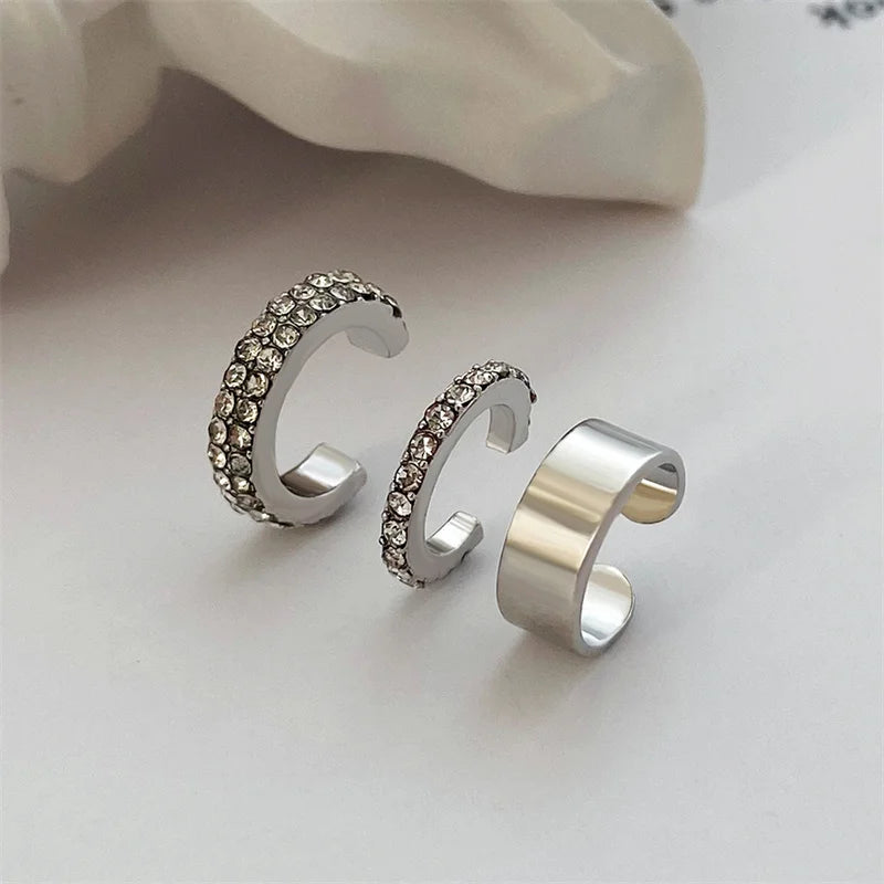 Dospita  -  Silver Color Leaves Clip Earrings for Women Men Creative Simple C Ear Cuff Non-Piercing Ear Ear Clip Set Trend Jewelry Gift