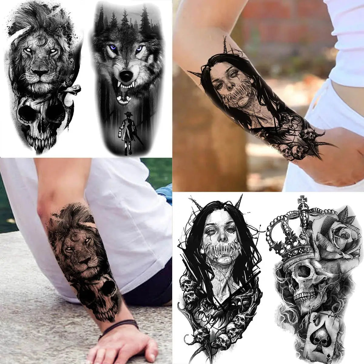 Dospita  -  66 Sheets Black Dragon Temporary Tattoos For Adults Men Arm Thigh Tattoos Fake Tiger Lion Devil Skull Tatoos Body Art Painting