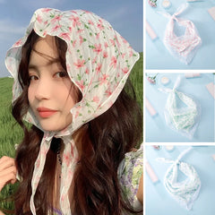 Dospita New Girl Lace Pastoral Style Headbands Hair Scarf For Women Floral Butterfly Hairbands Headwrap Fashion Turban Hair Accessories