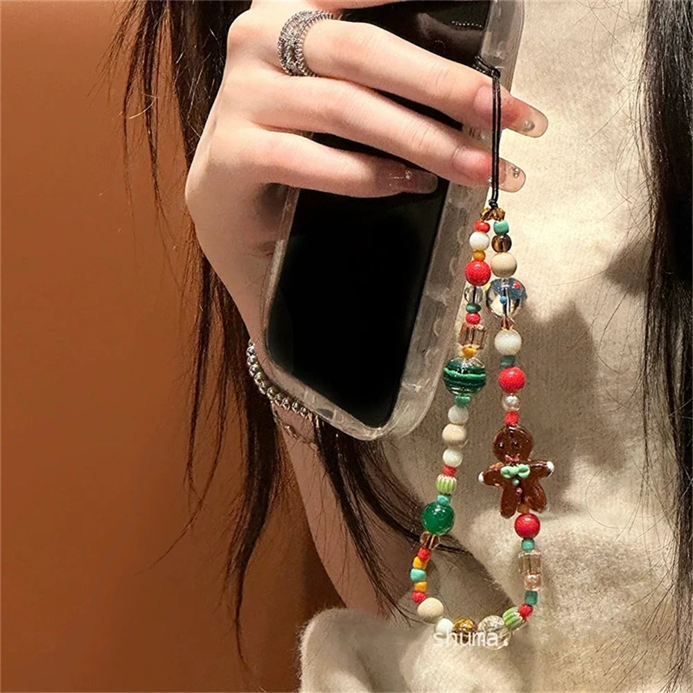 Dospita  -  Cute Christmas Phone Chain Pendant Wrist Strap Anti-lost Lanyard Festival For iPhone Decorative Strap Bracelet Phone Accessories