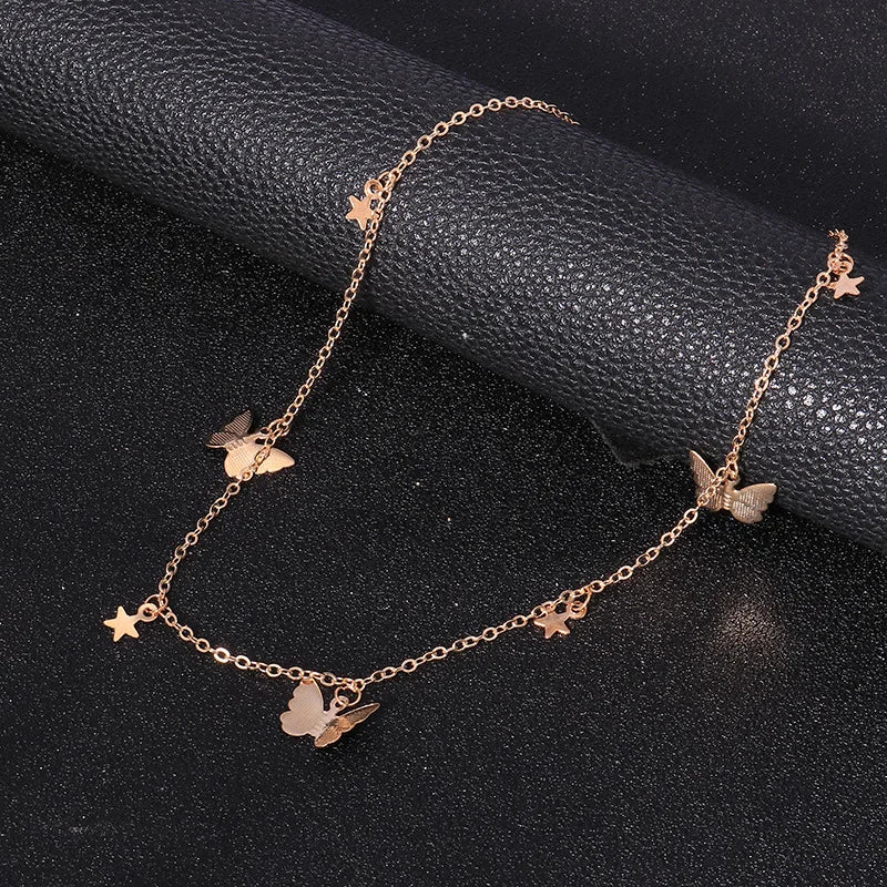 Dospita Vintage Multilayer Pendant Butterfly Necklace for Women Butterflies Moon Star Charm Choker Necklaces Boho Fashion Jewelry Gift