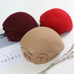 Dospita 100% Wool Beret Winter Berets Women Winter Felt Beret Floral Women Felt French Beret Beanie Fedora Hat Beanie Winter Flower