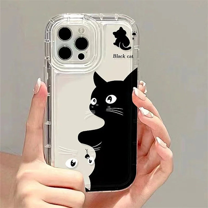 Dospita  -  Cartoon Cat Graphic Soft Clear Phone Case For iPhone 11 13 12 14 15 16 Pro Max XR X 7 8 Plus SE 2 3 Shockproof Airbag Cover