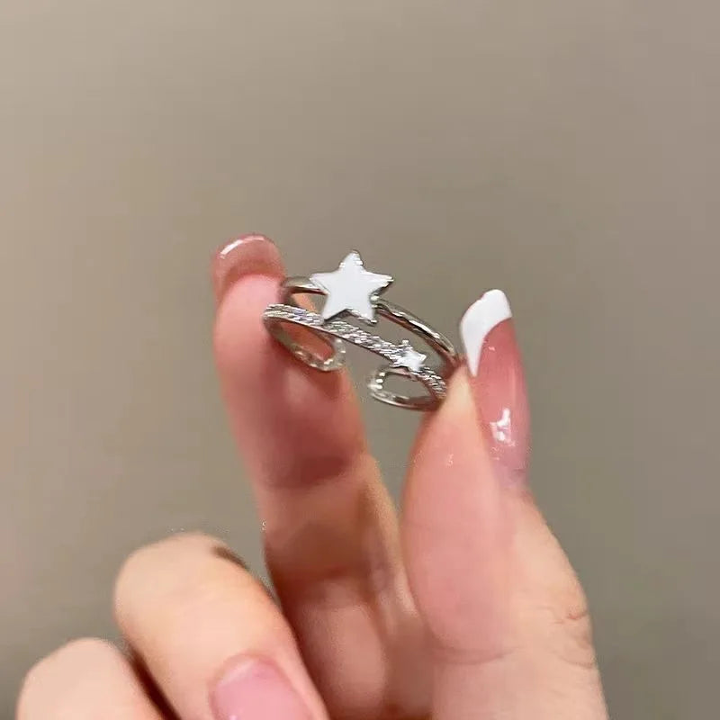 Dospita Fashion Y2k Accessories Star Zircon Crystal Rings For Women Girls Double Layer Open Ring Aesthetic Jewelry Party Gifts