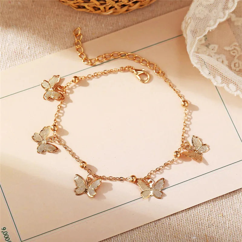 Dospita Fashion Butterfly Chain Charms Anklets for Women Silver Color Chain Ankle Bracelet on The Leg Bohemian Foot Jewelry