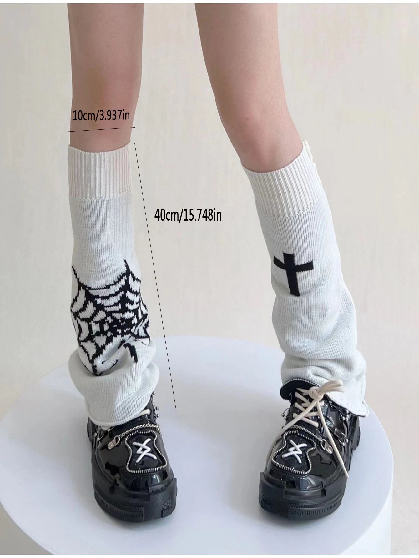 Dospita 1 pair of Y2K wide leg socks knitted warm high leg socks asymmetric gothic cross Spider web socks JK style