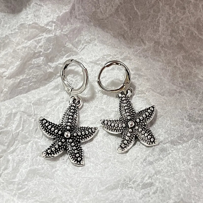 Dospita Punk Star Earrings for Women Double Ring Stud Moon Heart Lightning Pendant Ear Hooks Fashion Y2k Jewelry Accessories Gifts