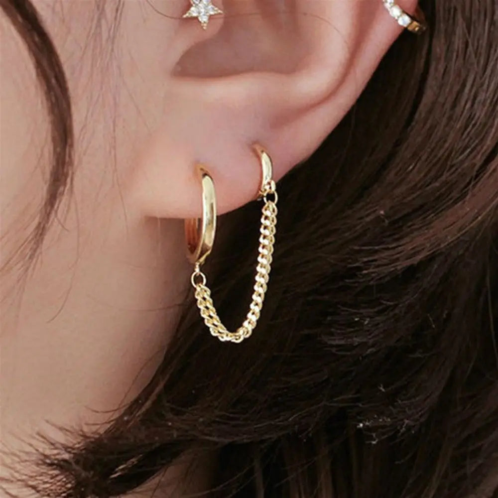 Dospita  -  Cool Simple Piercing Punk Gift Metal Ear Hook Tassel Chain Earrings Korean Style Hoop Earring Women Ear Buckle