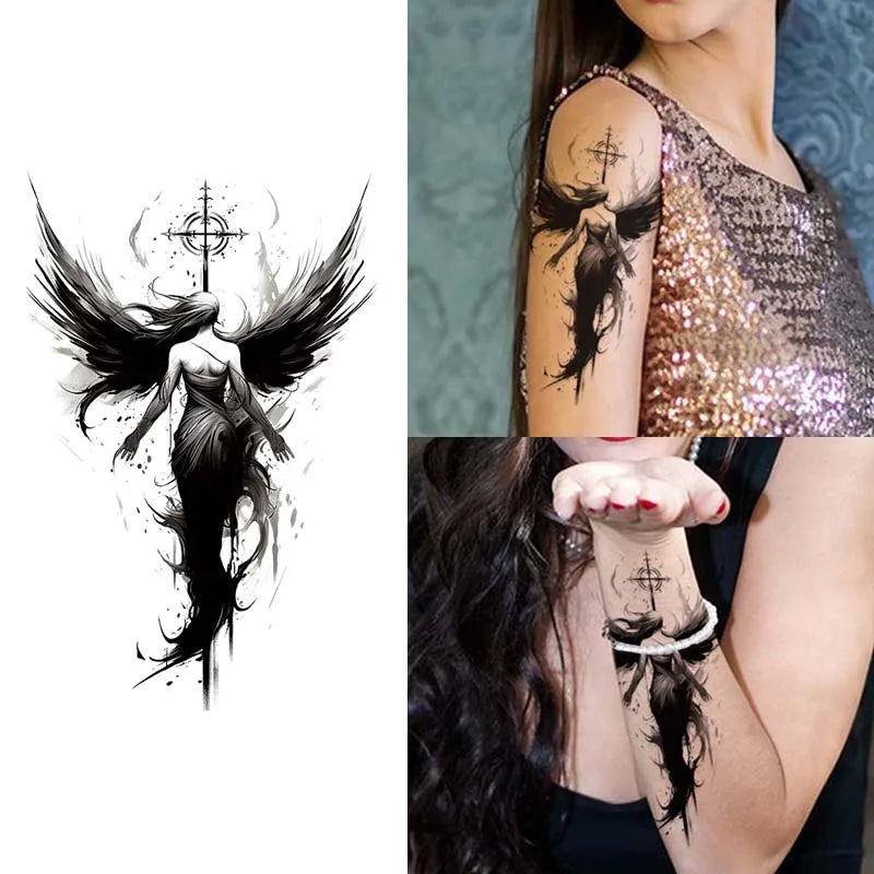 Dospita  -  Dark Angel Long-lasting Waterproof Temporary Tattoo Sticker, Realistic Non-reflective Fake Tattoo, for Men and Women