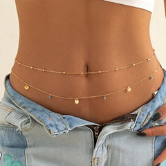 Dospita  -  New Charm Sexy Double Layer Green Stone Chain for Women Waist Bead Belly Chain Belly Belt Summer Beach Body Jewelry Accessories