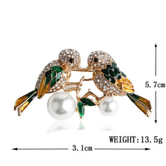 Dospita Magpie Couple Animals Paired Brooches Crystal Rhinestone Pearl Pins Luxury High Quality  Clothing Badges Accessories For Lady