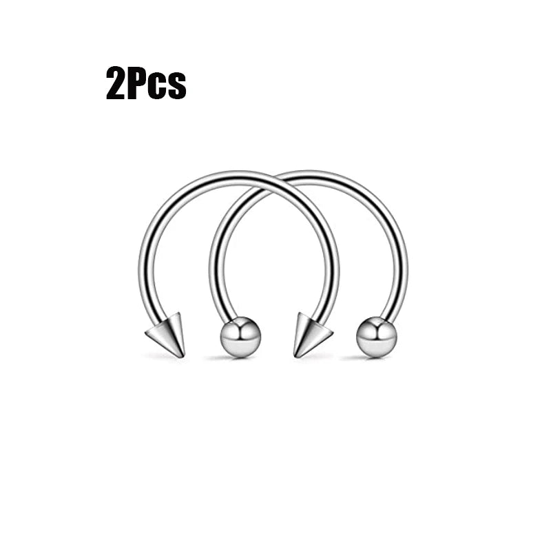 Dospita  -  2Pcs 16G Cone Septum Ring Stainless Steel Horseshoe Nose Piercing Spike Lip Rings Silver Color Tragus Helix Earring Body Jewelry