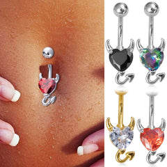 Dospita  -  Little Devil  Belly Button Rings Cute Heart Zircon Navel Belly Piercing Ring For Women Sexy Surgical Steel Body Jewelry Earrings