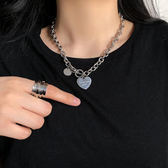 Dospita  -  Collar Heart Necklace For Women Punk Stainless Steel Chain Hip Hop Fashion Simple Letter Chokers Statement Goth Jewelry