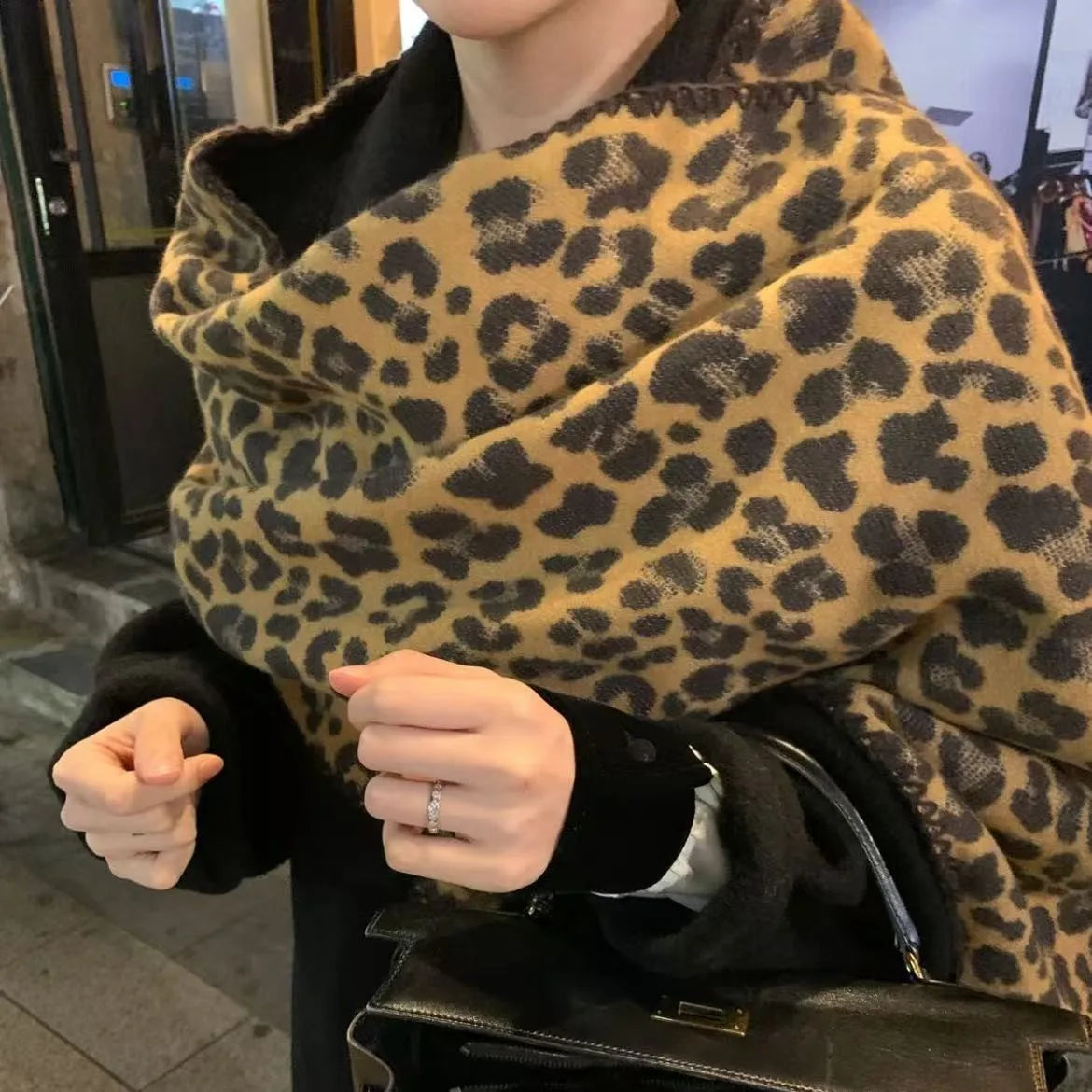 Dospita Winter Leopard Knitted Scarves For Women&Men Scarf Shawls Autumn Winter Warm Wraps Scarf Female Neck Scarf Shawls Unisex Scarves