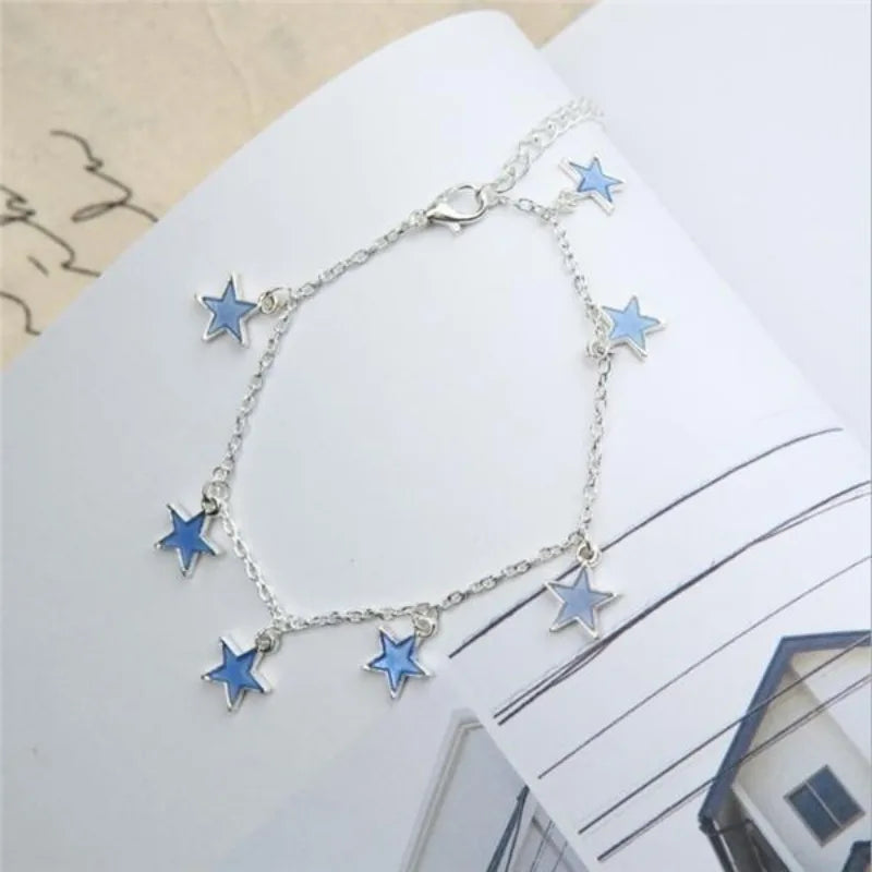 Dospita 1Pcs Luminous Ladies Beach Wind Blue Five-pointed Star Tassel Anklet Luminous Star Bracelet Foot Jewelry for Women Boho Jewelry