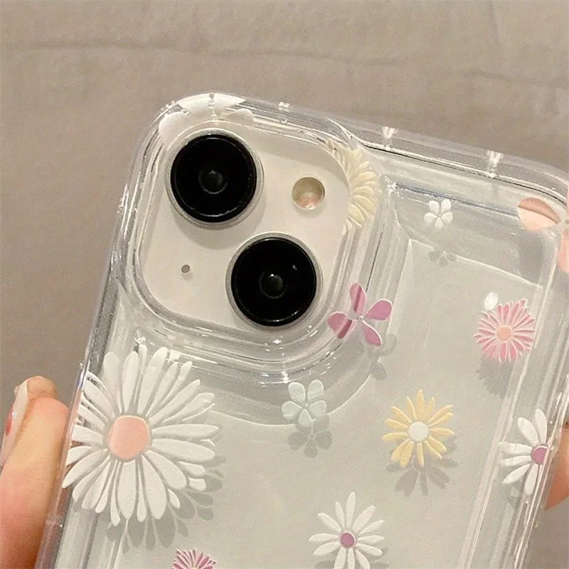 Dospita  -  Cute Cherry & Daisy Phone Case For iPhone 16 15 14 13 12 11 Pro Max X XR 7 8 Plus Transparent Silicone Shockproof Case Cover