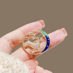 Dospita Cute Exquisite Rhinestone  Animal Blue Enamel Star Brooches for Women New Trendy Lapel Pin Coat Scarf Fixed Accessories Badge