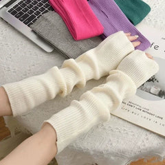 Dospita Knitted Long Fingerless Gloves Women Mitten Winter Y2K Solid Arm Warmer Arm Sleeve Fashion Casual Soft Girls Clothes Punk Gloves