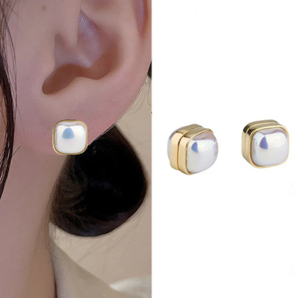 Dospita Imitation Pearl Heart Shape Women And Men Ear Studs No Ear Hole Ear Clip Fashion Jewelry With Magnetic Square Earwear