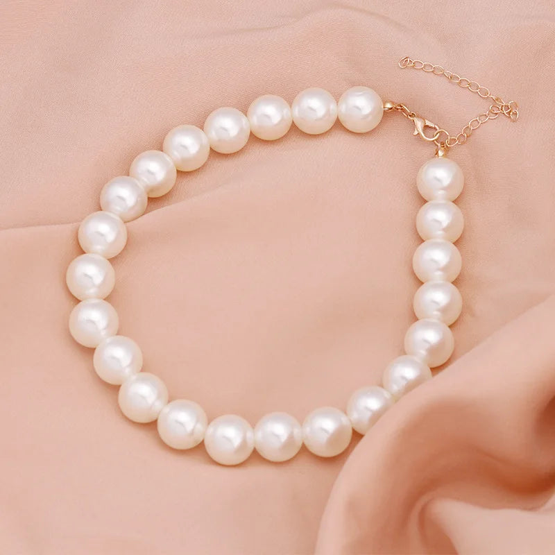 Dospita Elegant Big White Imitation Pearl Beads Choker Clavicle Chain Necklace For Women Wedding Jewelry Collar New