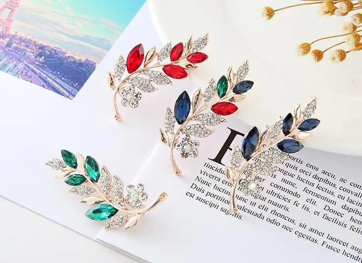 Dospita Fashion Delicate Leaf Crystal Brooch For Women Shinny Rhinestone Plant Flower Pin Versatile Clothing Accessories Brooches