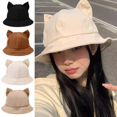 Dospita Women Cute Cat Ears Bucket Hat Summer Spring UV Protect Sunshade Foldable Fisherman Panama Y2K Hip-Hop Street Caps Girls Boys