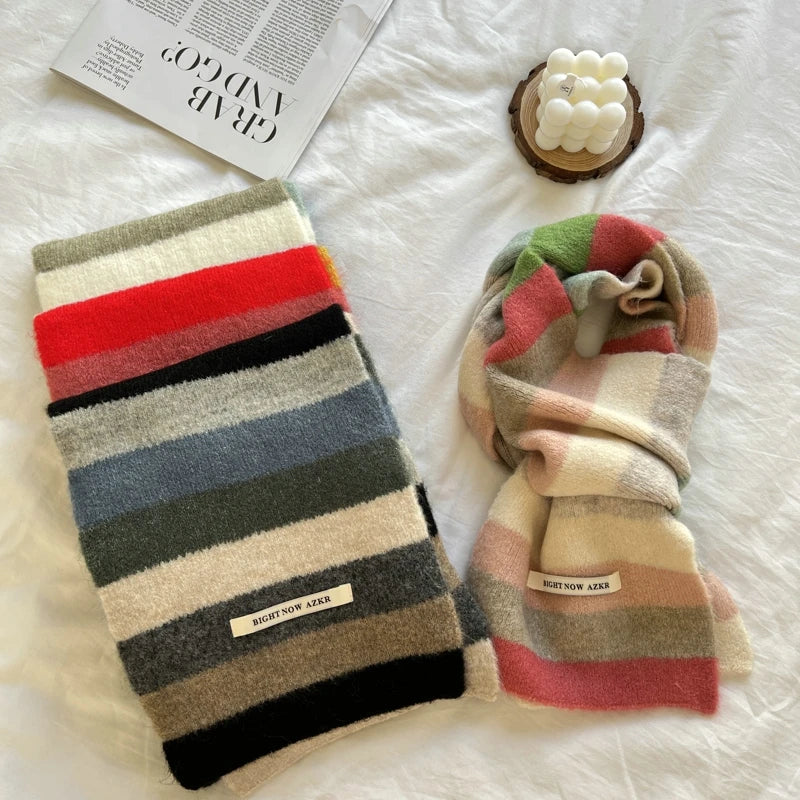 Dospita Fashion Multicolor Stripe Scarf Warm Winter Small Narrow Shawl Women Lovely Fashion Casual Scarves For Women