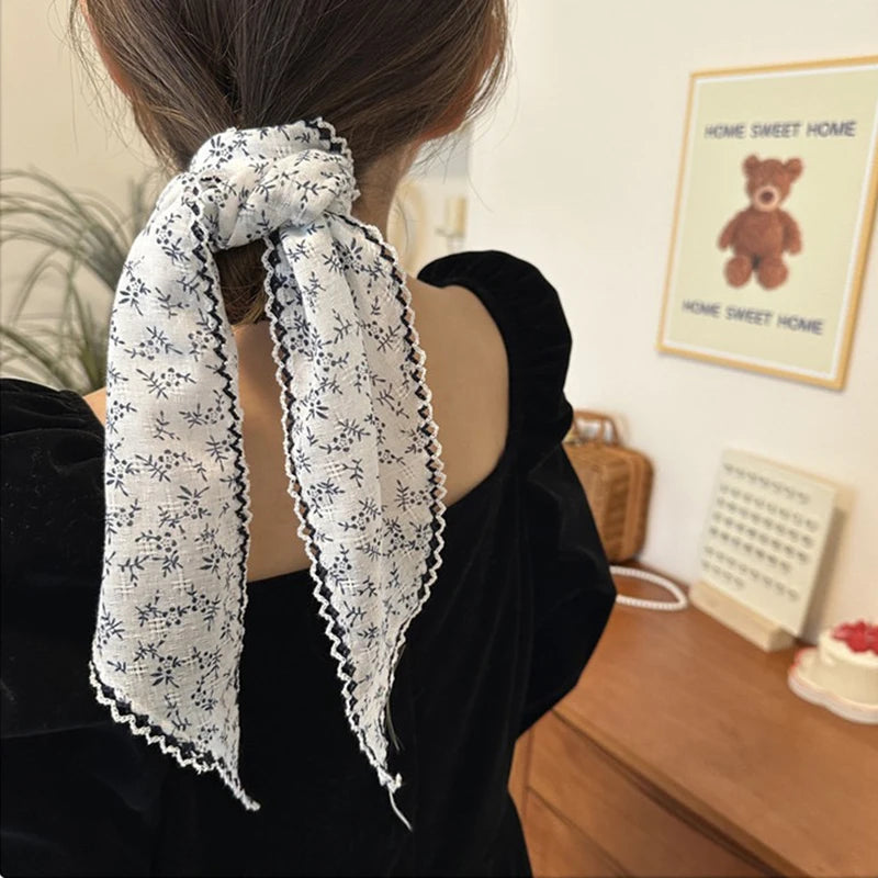 Dospita Japanese Small Floral Cotton Linen Triangle Scarf Women Spring Summer Forest Headband Silk Scarf Lace Decoration Photo Scarf New