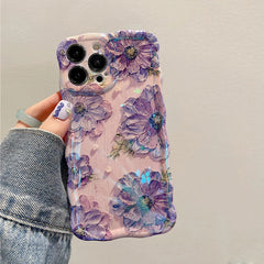 Dospita Laser Blue Light Flowers Phone Case For iPhone 14 Pro Max 11 12 13 Pro Max 14Pro 13Pro Luxury Shockproof TPU Soft Silicone Cover