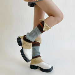 Dospita New Retro Leg Warmers Winter Button Opening American Y2K Harajuku Hot Girl Japanese Contrast Color Pile Knitted Wool Long Socks