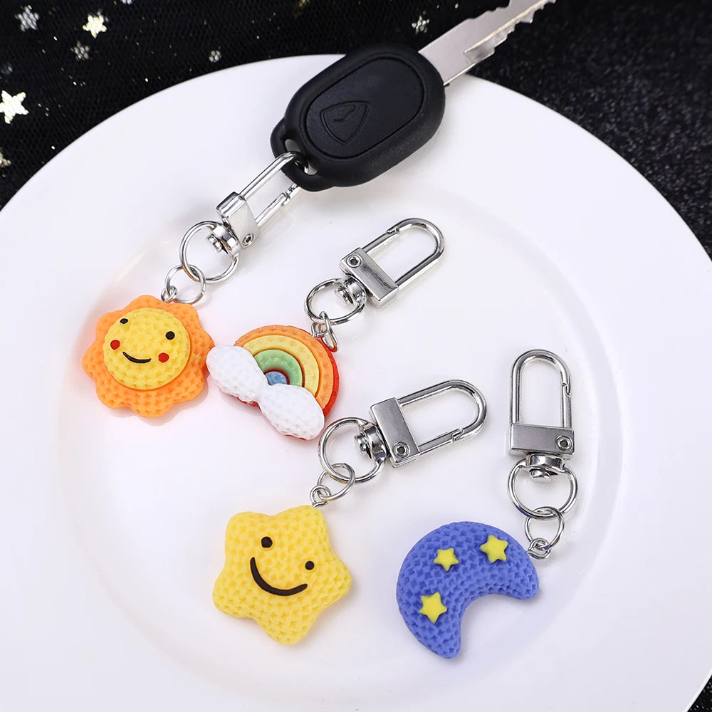 Dospita  -  1-4pcs Cute Cartoon Key Chains Rainbow Sun Star Moon Face Keychain Keyring Cartoon Kawaii Bag Car Phone Charms pendants Jewelry