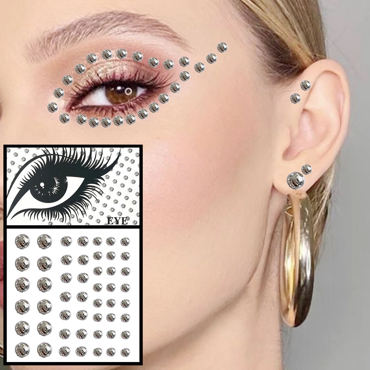 Dospita  -  Red Heart Face Jewelry Temporary Tattoos Eye Forehead Diamonds Jewels Makeup Sticker Sparkle Water Drop Gems Nail Art Festival