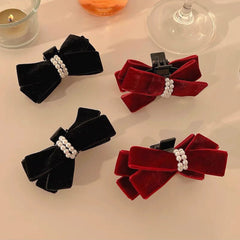 Dospita French Style High-Grade Velvet Barrettes High Ponytail Bow Headdress Grip Small Size Bangs Clip Hair Accessories Hair Claws