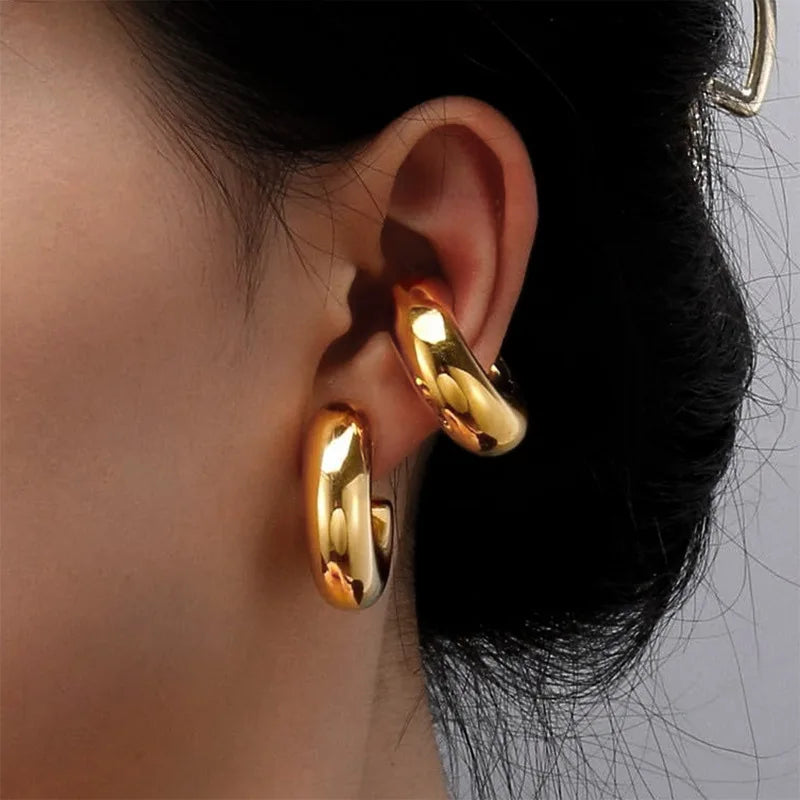 Dospita 2024 Punk Non Piercing Gold Color Chunky Ear Cuff Unisex Bold Statement Thick Cartilage Cuff Earrings Jewelry Gifts