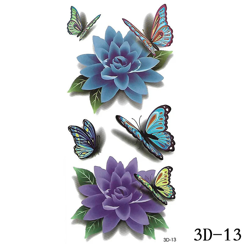 Dospita  -  Black Butterfly Temporary Tattoo Sticker Colorful Flower Body Legs Arm Art Realistic Fake Tattoo Festival Party Bikini Tattoos