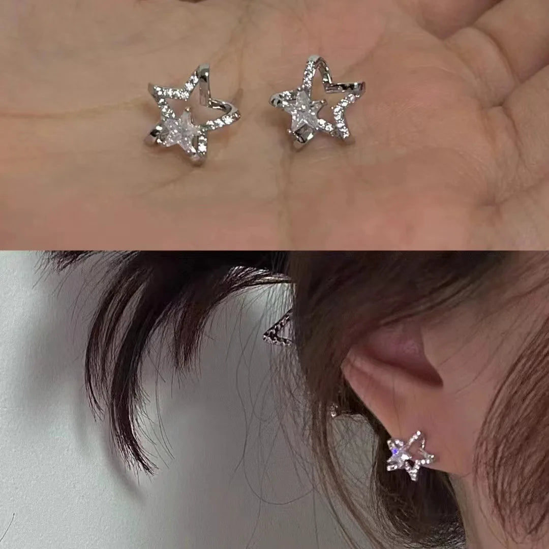 Dospita  -  Fashion Silver Color Zircon Stud Earrings for Women Shiny Cross Pendant Hoop Earring Hip Hop Ear Studs Jewelry Accessories