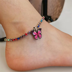 Dospita Bohemian Women Colorful Butterfly Pendant Anklets Fashion Rhinestone Tennis Foot Chain For Girls Summer Beach Accessories