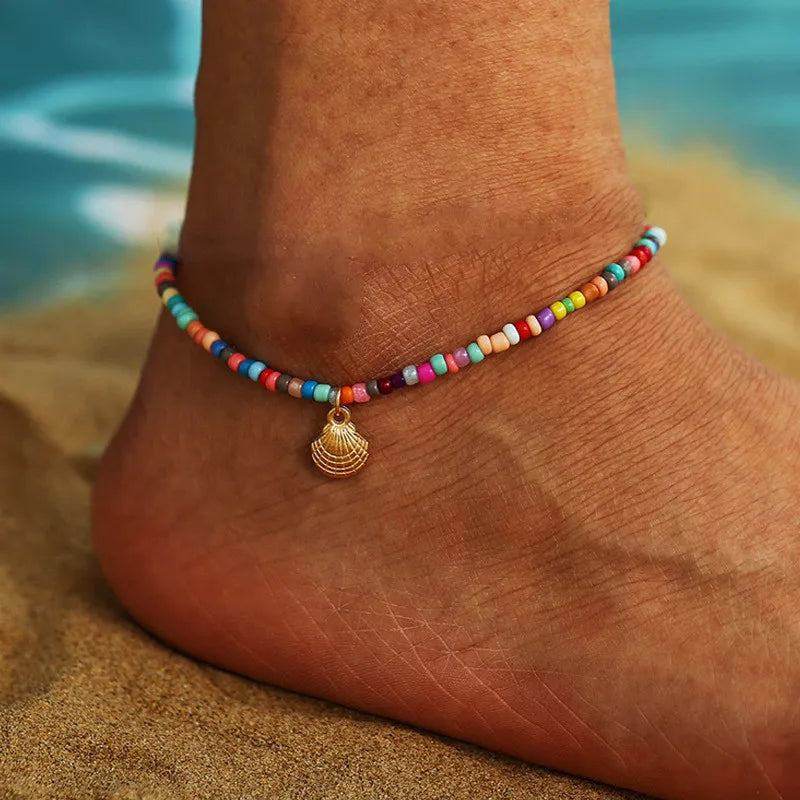 Dospita Bohemian Colorful Beads Shell Anklets for Women Summer Ocean Beach Ankle Bracelet Foot Leg Jewelry