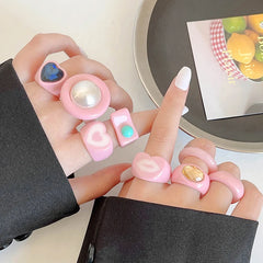 Dospita New Transparent Resin Acrylic Rings Set for Women Colourful Geometric Square Round heart Rings for Girls Finger Jewelry